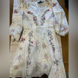 ASOS Cream and Pink Smocked Sundress with Puff Sleeves